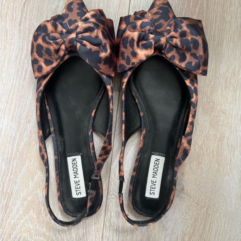 Steve Madden Leopard Print Bow Slingback Flats - Black & Brown